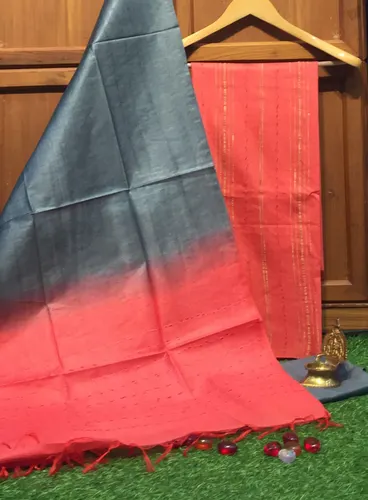 Elegant Katan Silk Suit Piece with Ghicha Strip Body – Handwoven Heritage in Every Thread